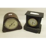 C19th marble and slate mantle clock with a c20th oak mantle clock (2)