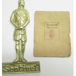 Vintage Sentinel cast brass steam wagon vehicle badge, and a 1920s Sentinel Service booklet