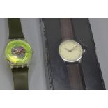 Quartz military style wristwatch, in original box, swatch quartz wristwatch, both untested (2)