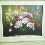 Continental school (C20th), still life studies of flowers, oil on canvas, 40cm x 50cm max (3)