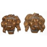 Pair of 20th century medieval style carved oak lion head masks, H20cm (2)