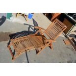 Eastern hardwood folding steamer type chair with detachable footrest