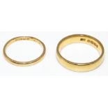 22ct yellow gold wedding band, stamped 22, size K1/2, and a similar smaller 22ct gold band, 7.1g