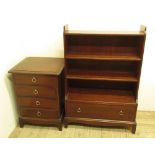 Stag Minstrel waterfall bookcase, H112cm W78cm D30.5cm and a similar bedside cabinet, H71.5cm