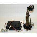 1920's G.P.O. candlestick telephone with Bakelite mouth piece and ear piece, some damage with G.P.O.