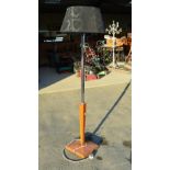 1960's style chrome plated and teak standard lamp, square tampering column on square base H165cm
