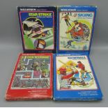Four Intellivision games by Mattel Electronics: Lock 'n' Chase, Baseball, Skiing & Stark Strike