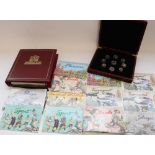 London Mint classic British coins set, World Cup collection stamp folder and selection of SG