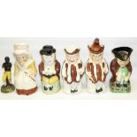 Five Staffordshire style character jugs including Punch and Judy, max. H29cm, AF, and a reproduction