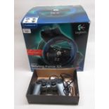 Boxed Logitech Driving Force EX force feedback wheel for the Playstation 2 & a Saitek Rumble