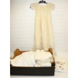 Early C20th silk and lace Christening gown, lacework panels of geometric design with lace edging and