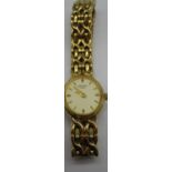 Rotary gold plated quartz wristwatch with champagne covered dial, applied baton markers on