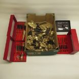 Jaeger boxed three piece cheese set, late C20th Taiwanese bronze canteen of cutlery