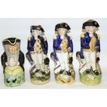 Late C19th/early C20th and later character jugs, three modelled as Lord Nelson, max. H29cm, and a