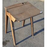 Scrubbed Oak Childs school desk with lift up plank top resest brass capped inkwell W51.5cm X D44cm X