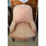 Victorian mahogany framed tub chair in pink damask material