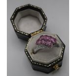9ct white gold hallmarked rose quartz and diamond set ring, size K/L