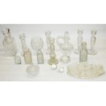 Brierley led cut crystal brandy balloon, pair of Edinburgh Crystal dressing table candle sticks, H21