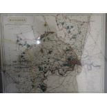 Framed and mounted coloured map by J & C Walker of Middlesex circa 1850 depicting Her Majesty's stag