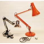 C20th Anglepoise Lighting Ltd. 90 orange lamp, base stamped with maker's mark, similar stainless