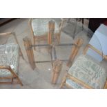 Bamboo conservatory table with plate glass top and three matching chairs D112cm X H73.5cm