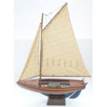 Plank on frame wooden gaff rigged lobster/crab fishing boat with block stand. L58 W18.3 H78.5cxm