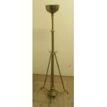 C20th brass rise and fall oil lamp stand, H 129cm