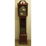 Small contemporary German longcase clock, brass break arch dial with silvered chapter ring 'Tempus