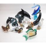 Poole Pottery seal, whale and 2 dolphins, 2 Goebel bird models, a collection of mixed continental