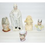 C19th continental porcelain wine cup modelled as the god Bacchus, H10cm, character jug modelled as a