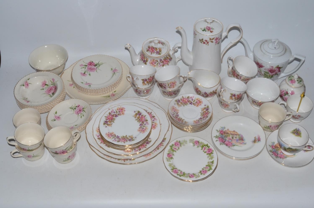 Collection of Colclough, Johnson Bros. Old English, Crown Derby etc, floral bone china tableware