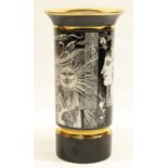 C20th Hollohaza monochrome vase with stylised decoration gilt pattern border, makers mark to the