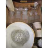 Collection of Kitchenalia incl. six clear glass storage jars for Starch, Sodium Metal, Nitric Acid