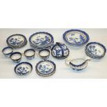 Booths Real Old Willow tea and dinner ware incl. teacups and saucers, teaplates bowls etc (qty)