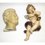 C20th painted composition figure of a putto/cherub, H49cm, and a hollow plaster model of an 18th