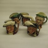 Royal Doulton character jugs inc. The Three Musketeer's 'Aramis', 'D'Artagnan' & 'Porthos', also '