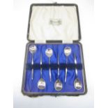 ER.II cased set of six hallmarked silver coffee spoons by Gerald Benney, London, 1956, L9cm, in