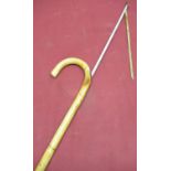 C20th bamboo horse measuring stick with silver plated and aluminium alloy pull out rule with brass