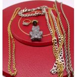Yellow metal rope twist necklace, the clasp stamped 375 (7.2g), a silver chain link bracelet and