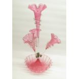 Victorian cranberry glass epergne, H55cm