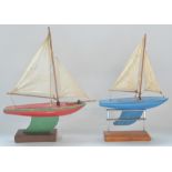 Two Star Yachts pond sailing boats, SY2 and SY3, both in full working order with stands