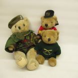 Green Howards gold plush jointed teddy bear H40cm, The Gurkha Bear H24cm, Chelsea Pensioners bear