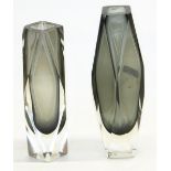 Mid C20th matched pair of Murano faceted glass vases in the style of Flavio Poli, one bearing