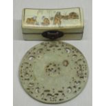 Late C18th/early C19th carved soapstone teapot stand with pierced and carved decoration and an early