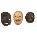 Southeast Asian carved wood dragon wall mask, H18cm, Japanese noh kabuki wall mask with impressed