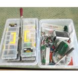 Assorted hobby related items including drill bits, vices, microscope, glue, paint brushes, used