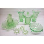 Walther and Sohne glass figure of Marina in Shamrock bowl and a selection of other Czech/German