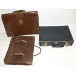 Mid C20th brown leather satchel type attaché case, W39cm H29cm, brown leather attaché case with