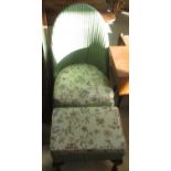 Lloyd Loom bedroom chair with arched back and upholstered sprung seat, similar stool, both on