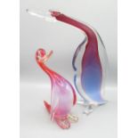 Murano Sommerso glass goose, H 34cm and a Murano style glass duck, H23cm (2)
